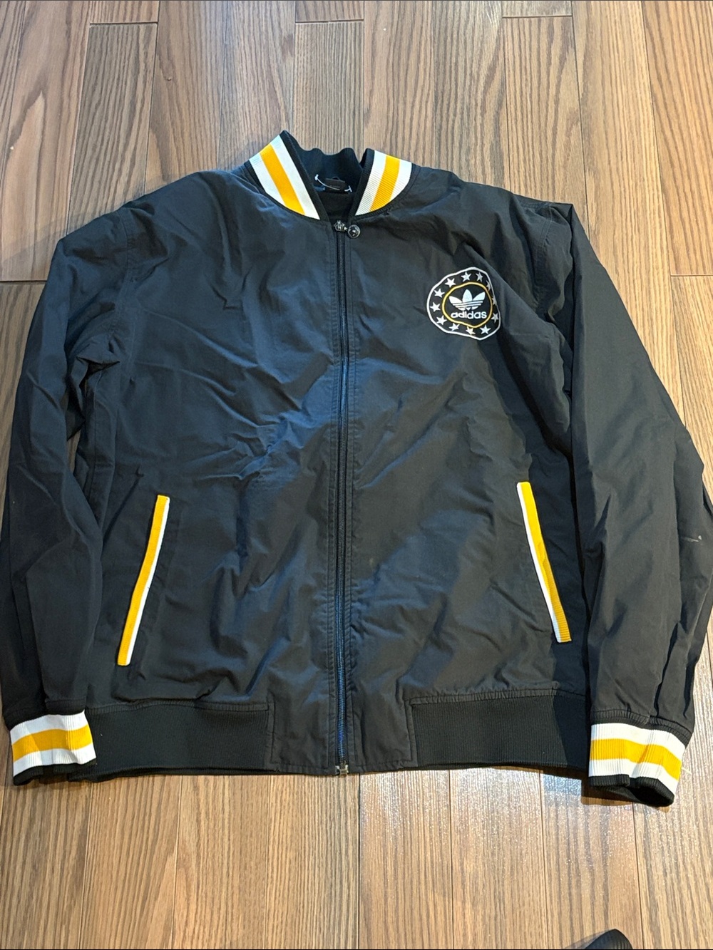 adidas Black Bomber Jacket with Yellow & White Trim